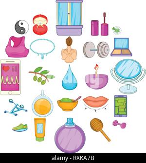 Schönheit Make-up Icons Set, Cartoon-Stil Stock Vektor