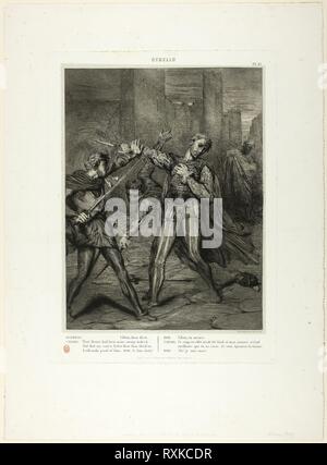 Bösewicht, Du stirbst, Platte zehn von Othello. Théodore Chassériau; Französisch, 1819-1856. Datum: 1844. Abmessungen: 290 × 217 mm (Bild); 297 x 226 mm (chine); 348 × 251 mm (Platte); 483 × 355 mm (Blatt). Ätzung, Gravur und Aquatinta auf hellgrau China Papier, legte sich auf weißem Papier webten. Herkunft: Frankreich. Museum: Das Chicago Art Institute. Stockfoto