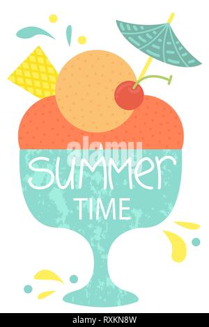 Niedlich Poster von Sommer. Vektor Design Konzept für den Sommer. Eis in eine Schüssel geben. Stock Vektor
