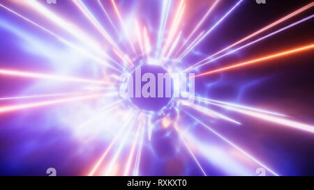 3D-Rendering von Reisen in Raum und Zeit mit der Geschwindigkeit des Lichts. High-energy Visualisierung der Flug durch den Hyperraum Stockfoto