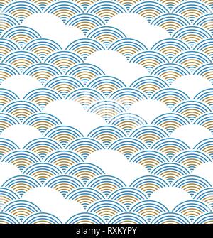 Japanische Wellenmuster Vektor. Blue Water Hintergrund. Asiatische Ozean Kulisse. Stock Vektor