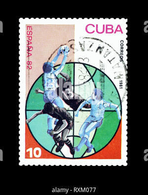 Storniert Briefmarke gedruckt von Kuba, das Volleyball zeigt. Stockfoto