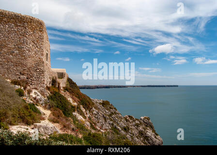 Die mittelalterliche Forte Do Beliche in der Nähe von Cabo de Sao Vicente in der Algarve, Portugal Stockfoto