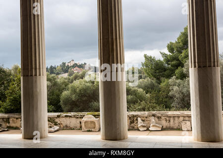 Athen, Griechenland - Februar 7, 2019: alte Website von Stoa Attalosa in Athen Agora. Stockfoto