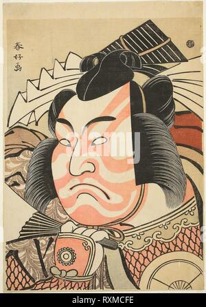 "Großer Kopf, 'Hochformat (Okubi-e) Der Schauspieler Iwai Hanshiro IV als Akita Jonosuke Yoshikage in einem "hibaraku' Rolle, vom Spiel Mieiko Nori keine Hachi no Ki (Erinnerungsservice für St. Nichiren: ein Modell der "Topfpflanzen"), an der Kawarazaki Theater im elften Monat, 1791 durchgeführt. Zu Katsukawa Shun'ei zugeschrieben; Japanisch, 1762-1819. Datum: 1786-1796. Abmessungen: 32,3 x 22,5 cm (12 3/4 x 8 7/8 in.). Farbe holzschnitt; aiban. Herkunft: Japan. Museum: Das Chicago Art Institute. Stockfoto