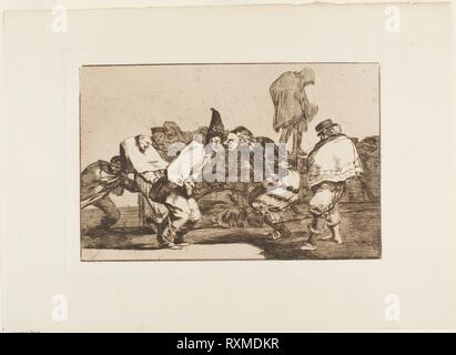 Freue dich, Karneval, für Morgen wirst du die Asche sein, Platte 14 aus Los Proverbios. Francisco José de Goya y Lucientes; Spanisch, 1746-1828. Datum: 1815-1824. Abmessungen: 211 x 324 mm (Bild); 245 x 358 mm (Platte); 351 x 487 mm (Blatt). Radierung und Aquatinta in Sepia Tinte auf Elfenbein webte Papier gedruckt. Herkunft: Spanien. Museum: Das Chicago Art Institute. Stockfoto