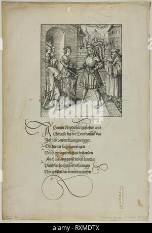 Theuerdank von Ehrenreich, von Teuerdank, Platte 22 von Holzschnitten aus Büchern aus dem 16. Jahrhundert. Leonhard Beck (Deutsch, C.; 1480-1542), von Johann Schonsperger der Ältere (1455-1521), veröffentlicht; zusammengestellt von Max Geisberg (Schweiz, 1875-1943). Datum: 1517. Abmessungen: 158 × 139 mm (Bild); 300 × 166 mm (Bild/te × t) 374 × 254 mm (Blatt). Holzschnitt in Schwarz auf Pergament. Herkunft: Deutschland. Museum: Das Chicago Art Institute. Stockfoto