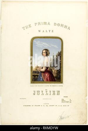 Die Braut, die Abdeckung für die Prima Donna Walzer Noten. Baxter, George; Englisch, 1804-1867; komponiert von Louis Jullien (Französisch, 1812-1860). Datum: 1850. Abmessungen: 136 × 96 mm (Bild); 349 × 245 mm (Blatt). Stahlstich gefärbt mit Holzblöcken auf Elfenbein webte Papier. Herkunft: England. Museum: Das Chicago Art Institute. Stockfoto