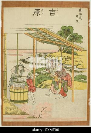 Yoshiwara, aus der Serie "Dreiundfünfzig Stationen des Tokaido (Tokaido gojusan tsugi)". Katsushika Hokusai?? ??; Japanisch, 1760-1849. Datum: 1801-1811. Abmessungen: Ca. 24 × 18,3 cm. Farbe holzschnitt; chuban. Herkunft: Japan. Museum: Das Chicago Art Institute. Stockfoto