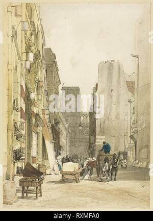 Rue Notre Dame, Paris. Thomas Shotter Jungen (Englisch, 1803-1874); herausgegeben von Charles Joseph Hullmandel (Englisch, 1789-1850). Datum: 1839. Abmessungen: 370 × 267 mm. Farblithographie auf Papier. Herkunft: England. Museum: Das Chicago Art Institute. Stockfoto