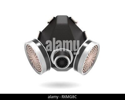 Gasmaske. Schwarz Atemschutzmaske. 3D Rendering Illustration auf weißem Hintergrund. Stockfoto