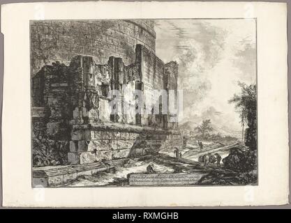 Blick auf die Reste der Grab der Plautii auf der Via Tiburtina, in der Nähe von Ponte Lugano, zwei Meilen entfernt vom Tivoli, von der Aussicht auf Rom. Giovanni Battista Piranesi (Italienisch, 1720-1778); veröffentlicht von Francesco (Italienisch, 1758-1810) und Pietro Piranesi (Italienisch, geboren 1758/9). Datum: 1760-1769. Abmessungen: 460 x 622 mm (Bild); 463 x 625 mm (Platte); 560 x 785 mm (Blatt). Radierung auf schwerem Elfenbein Bütten. Herkunft: Italien. Museum: Das Chicago Art Institute. Stockfoto