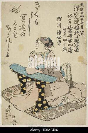 Memorial Porträt der Schauspieler Iwai Hanshiro VI. Utagawa Kunisada I (Toyokuni III); Japanisch, 1786-1864. Datum: 1836. Abmessungen: 35,6 x 24,6 cm (14 x 9 11/16 in.). Farbe holzschnitt; Oban. Herkunft: Japan. Museum: Das Chicago Art Institute. Stockfoto