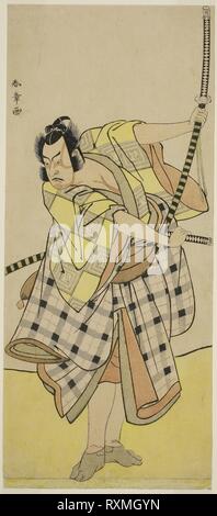 Der Schauspieler Ichikawa Yaozo II als Sakura-maru im Spiel Sugawara Denju Tenarai Kagami, durchgeführt an der Ichimura Theater im siebten Monat, 1776. Shunsho Katsukawa?? ??; Japanisch, 1726-1792. Datum: 1771-1781. Abmessungen: 31,2 x 13,4 cm (12 5/16 x 5 1/4 in.). Farbe holzschnitt; hosoban; links Blatt Triptychon. Herkunft: Japan. Museum: Das Chicago Art Institute. Stockfoto