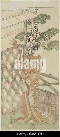 Der Schauspieler Yamashita Kinsaku II als Moshio, Ehefrau von Ito, Sukekiyo im Spiel Izu-goyomi Shibai keine Ganjitsu, durchgeführt an der Morita Theater im elften Monat, 1772. Ippitsusai Buncho; Japanisch, Aktive c. 1755-90. Datum: 1767-1777. Abmessungen: 30,2 x 13,8 cm (11 7/8 x 5 7/16 in.). Farbe holzschnitt; hosoban. Herkunft: Japan. Museum: Das Chicago Art Institute. Stockfoto