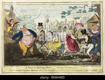 Ein Besuch in Cockney Farm. George Cruikshank (Englisch, 1792-1878); nach Captain Frederick Marryat (Englisch, 1792-1848); von George Humphrey (Englisch, c. veröffentlicht. 1773-1831). Datum: 1819. Abmessungen: 243 × 348 mm (Bild); 250 × 353 mm (Platte); 257 × 357 mm (Blatt). Handcolorierte Radierung auf Papier. Herkunft: England. Museum: Das Chicago Art Institute. Stockfoto