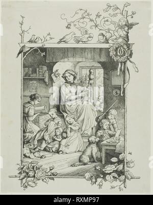 Die Hausfrau. August Gaber (Deutsch, 1823-1891); nach Adrian Ludwig Richter (1803-1884); von Gaber & Amp; Richter (Deutsch, insges.); geschrieben von Friedrich von Schiller (1759-1805). Datum: 1856-1857. Abmessungen: 202 x 141 mm (Bild); 205 x 160 mm (Blatt). Holzstich in Schwarz auf Grau China Papier. Herkunft: Deutschland. Museum: Das Chicago Art Institute. Stockfoto