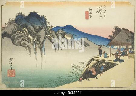 Fudesute Sakanoshita: Gipfel des Berges (Sakanoshita, Fudesute Mine), aus der Serie "Dreiundfünfzig Stationen des Tokaido (Tokaido gojusan tsugi no Uchi), "auch als Hoeido Tokaido bekannt. Utagawa Hiroshige?? ??; Japanisch, 1797-1858. Datum: 1828-1839. Abmessungen: 24,1 x 36,2 cm (9 1/2 x 14 1/4 in.). Farbe holzschnitt; Oban. Herkunft: Japan. Museum: Das Chicago Art Institute. Stockfoto