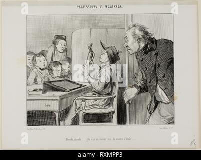 "Warte nur, ich werde dir Wer ist der Lehrer hier zu zeigen...", Platte 11 aus Professeurs Et Moutards. Honoré Victorin Daumier; Französisch, 1808-1879. Datum: 1846. Abmessungen: 186 × 247 mm (Bild); 247 × 328 mm (Blatt). Lithographie in Schwarz auf weißem Papier webten. Herkunft: Frankreich. Museum: Das Chicago Art Institute. Stockfoto