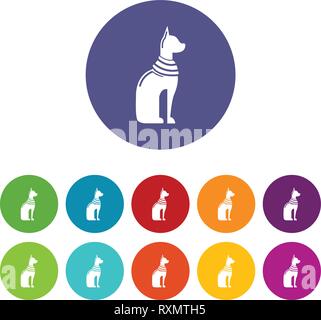 Cat Ägypten Icons Set Vector Farbe Stock Vektor