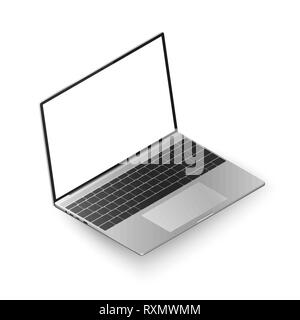 Laptop isometrische Ansicht. Realistische Laptop mit weißer Anzeige für Ihre Daten. Vector Illustration auf weißem Hintergrund Stock Vektor