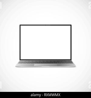 Laptop mit Schatten auf weißem Hintergrund. Laptop Design mit schwarzen und grauen Tastatur. Laptop Vorderansicht. Vector Illustration Stock Vektor