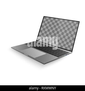 Laptop mit Schatten auf weißem Hintergrund. Laptop Design mit schwarzen und grauen Tastatur. Vector Illustration Stock Vektor