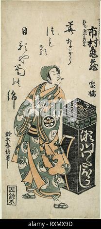 Der Schauspieler Ichimura Kamezo ich als Tachibanaya Hikoso in den Play'ume Momiji Datum keine Okido, 'am Ichimura Theater im elften Monat. Suzuki Harunobu?? ??; Japanisch, 1725 (?) -1770. Datum: 1760. Abmessungen: 30,5 x 13,8 cm. Farbe holzschnitt; hosoban, benizuri-e. Herkunft: Japan. Museum: Das Chicago Art Institute. Stockfoto