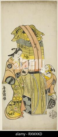 Die Schauspieler Ichikawa Danjuro II als Kamada Matahachi und Ichikawa Monnosuke ich als Hisamatsu im Spiel "Osome Hisamatsu Shinju Tamoto keine Shirashibori, 'am Morita Theater, 1720 durchgeführt. Torii Kiyonobu I; Japanisch, 1664-1729. Datum: 1720. Abmessungen: 35,4 x 15,4 cm (13 7/8 x 5 7/8 in.). Hand - farbige Holzschnitt; hosoban, urushi-e. Herkunft: Japan. Museum: Das Chicago Art Institute. Stockfoto