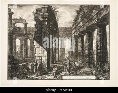 Innenansicht der bleibt eines der pronaoi der Tempel des Neptun, die binnenschifffahrt Gesichter, aus verschiedenen Ansichten von Paestum. Giovanni Battista Piranesi, Italienischer, 1720-1778. Datum: 1778. Abmessungen: 495 x 675 mm (Bild); 504 x 682 mm (Platte); 563 x 763 mm (Blatt). Radierung auf Elfenbein Bütten. Herkunft: Italien. Museum: Das Chicago Art Institute. Stockfoto