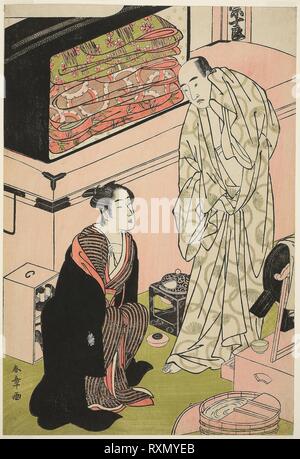 Der Schauspieler Sawamura Sojuro III (rechts), in seinem Ankleidezimmer im Gespräch mit dem Schauspieler Segawa Kikunojo III (links). Shunsho Katsukawa?? ??; Japanisch, 1726-1792. Datum: 1775-1788. Abmessungen: 36 x 24,6 cm (14 1/4 x 9 11/16 in.). Farbe holzschnitt; Oban. Herkunft: Japan. Museum: Das Chicago Art Institute. Stockfoto