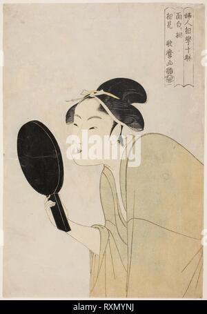 Die interessante Art (Omoshiroki), aus der Serie "Zehn Arten in der PHYSIOGNOMISCHE Studie der Frauen' ('Fujin sogaku juttai"). Kitagawa Utamaro??? ??; Japanisch, 1753 (?)-1806. Datum: 1787-1798. Abmessungen: 36,9 x 25,0 cm. Farbe holzschnitt; Oban. Herkunft: Japan. Museum: Das Chicago Art Institute. Stockfoto