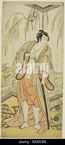 Der Schauspieler Ichikawa Monnosuke III wie die Sumo-ringer Shirafuji Genta im Spiel Edo no Hana Mimasu Soga, durchgeführt an der Nakamura Theater im dritten Monat, 1783. Katsukawa Shunjo; Japanisch, starb 1787. Datum: 1778-1788. Abmessungen: 32,4 x 14,8 cm (12 3/4 x 5 13/16 in.). Farbe holzschnitt; hosoban; Mitte blatt Triptychon. Herkunft: Japan. Museum: Das Chicago Art Institute. Stockfoto