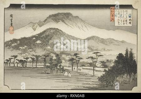 Am Abend Glocke an Miidera (Mii keine bansho), aus der Serie "Acht Ansichten in Omi Provinz (Omi hakkei no Uchi)". Utagawa Hiroshige?? ??; Japanisch, 1797-1858. Datum: 1837-1838. Abmessungen: 9 1/2 x 14 1/2 in. Farbe holzschnitt; Oban. Herkunft: Japan. Museum: Das Chicago Art Institute. Stockfoto