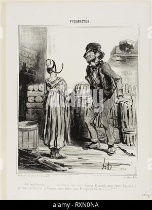 'Ha! Dammmmmnit Frau... wie viel funnn Wir hatten, als wir 18 waren .... keine Männer keine Frauen..... nur uns Menschen aus der Auvergne, 'Platte 5 von Vulgarités. Honoré Victorin Daumier; Französisch, 1808-1879. Datum: 1841. Abmessungen: 241 × 195 mm (Bild); 325 × 247 mm (Blatt). Lithographie in Schwarz auf weißem Papier webten. Herkunft: Frankreich. Museum: Das Chicago Art Institute. Autor: Honoré-Victorin Daumier. Stockfoto