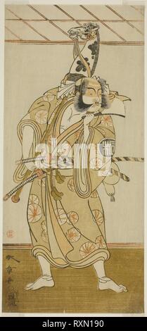 Der Schauspieler Arashi Sangoro II als Asahina Saburo im Spiel Iro Maki-e Soga keine Sakazuki, durchgeführt an der Morita Theater im ersten Monat, 1773. Shunsho Katsukawa?? ??; Japanisch, 1726-1792. Datum: 1768-1778. Abmessungen: 30,5 x 13,8 cm (12 x 5 7/16 in.). Farbe holzschnitt; hosoban; von einem mit mehreren Blättern Zusammensetzung (?). Herkunft: Japan. Museum: Das Chicago Art Institute. Stockfoto