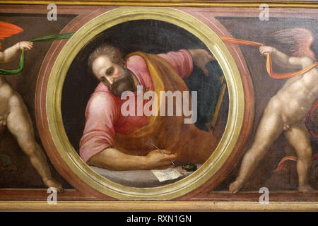 Der hl. Matthäus und zwei Engel, die einen Vorhang, Altar von Morelli Kapelle in der Basilika di Santa Croce (Basilika des Heiligen Kreuzes) in Florenz Stockfoto