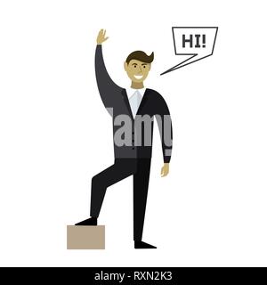 Happy man sagt Hallo. Sprechblase. Vektorabbildung. Stock Vektor