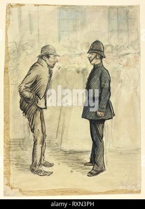 Polizist und Tramp. Zurückzuführen auf Philipp Wilhelm; Englisch, 1864-1903. Datum: 1898. Abmessungen: 307 × 218 mm. Stift und Bister mit Pinsel und Tusche und Aquarell, über Graphit, auf Elfenbein webte Papier, legte auf braunem Papier webten. Herkunft: England. Museum: Das Chicago Art Institute. Stockfoto