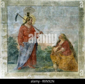 Auferstandenen Christus zu St. Maria Magdalena, Fresko von Kreis von Giovanni da San Giovanni, der Basilika von Santa Croce in Florenz erscheinen Stockfoto