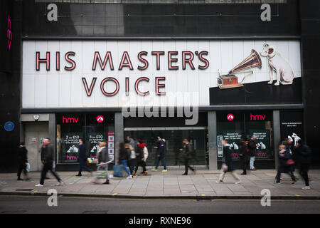 HMV durch kanadische Gruppe Sunrise Datensätze gekauft worden. Der Flagship Store in der Oxford Street werden nicht unter den neuen Bedingungen wieder geöffnet werden und hat seit Weihnachten - London mit: Atmosphäre, Wo: London, Vereinigtes Königreich, wenn: 07 Feb 2019 Credit: WENN.com geschlossen Stockfoto