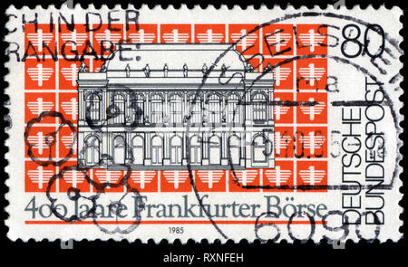 Briefmarke aus der Bundesrepublik Deutschland in das 400-Anniv. an der Frankfurter Wertpapierbörse in 1985 Stockfoto