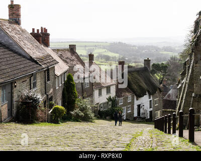 Gold Hill ('Hovis' Hill), Shaftesbury, Dorset, Großbritannien Stockfoto