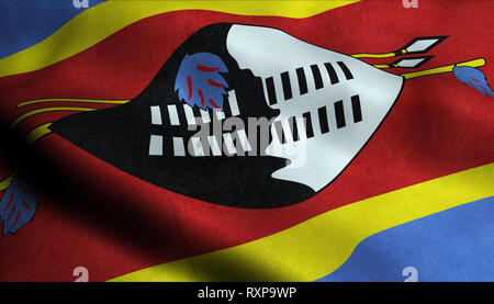 Swasiland wehende Flagge in 3D Stockfoto