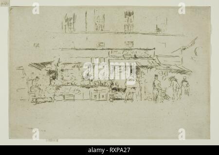 Quai de Montebello. James McNeill Whistler; American, 1834-1903. Datum: 1888. Abmessungen: 150 x 228 mm (Bild, innerhalb der Platte mark getrimmt); 153 x 228 mm (Blatt). Radierung mit Foul beißen in schwarzer Tinte auf festem Bütten. Herkunft: USA. Museum: Das Chicago Art Institute. Stockfoto