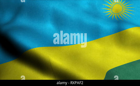 Ruanda wehende Flagge in 3D Stockfoto