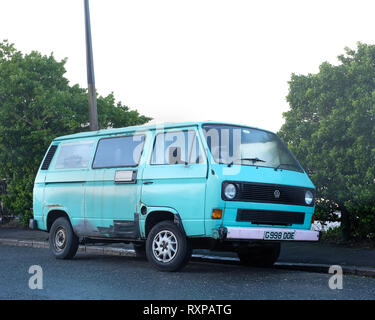 März 2019 - 30 Jahre alten VW Volkswagen T25 luftgekühlt Van in einem Camper umgewandelt, Stockfoto