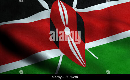 Kenia wehende Flagge in 3D Stockfoto