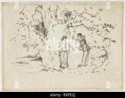 Die pastorale Spielen. Theodore Roussel; Französisch, in England, 1847-1926 gearbeitet. Datum: 1888. Abmessungen: 125 × 190 mm (Bild); 159 × 218 mm (Platte); 188 × 268 mm (Primary Support); 223 × 288 mm (sekundäre) unterstützen. Ätzen in Braun, mit Platte Ton, japanisches Papier, auf Creme webte Papier gedrückt. Herkunft: England. Museum: Das Chicago Art Institute. Stockfoto