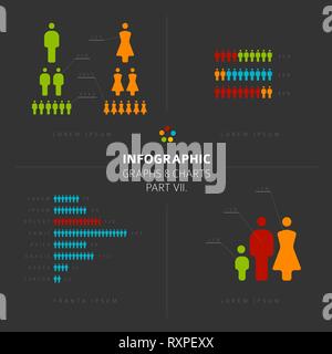 Sammlung von Infografik Menschen Elemente für Ihre Unterlagen und Berichten über die demographische Lage, Teil 7 meiner Infografik Bundle, dunkle Version Stock Vektor